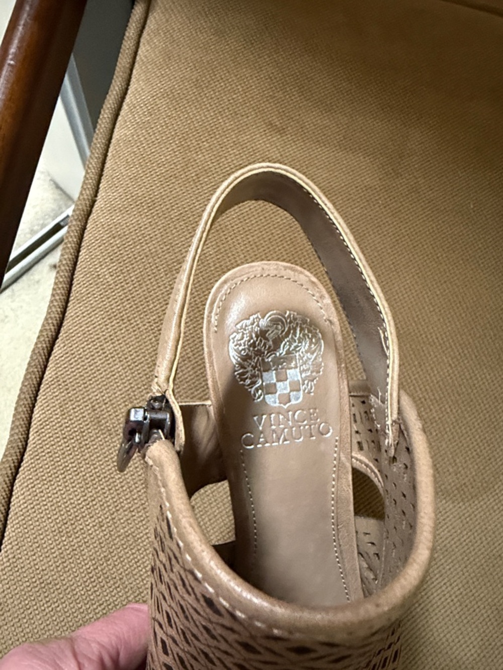 Vince Camuto Tan Laser-Cut Peep Toe Booties - Picture 7 of 9